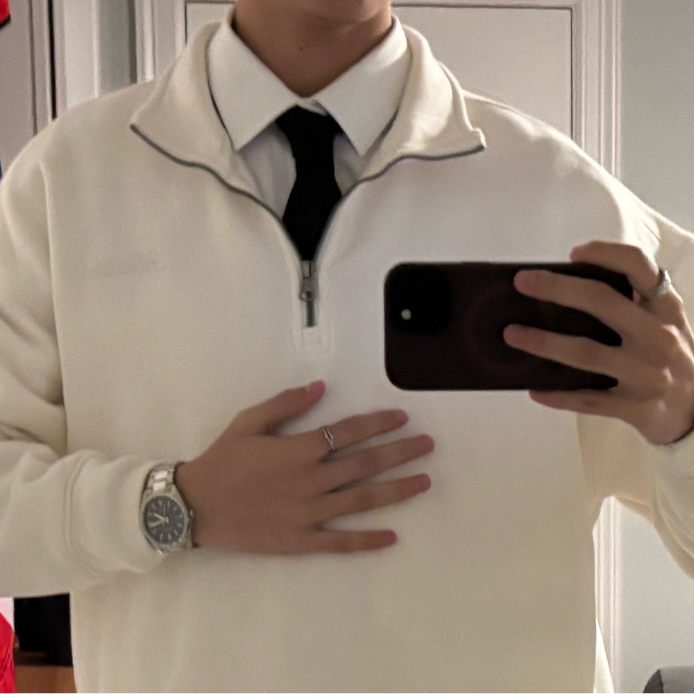 Men's White oversized Hollister quarter zip